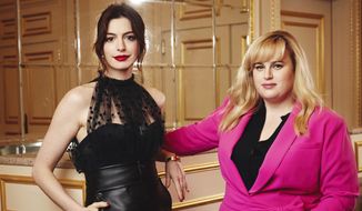 This April 28, 2019, file photo shows Anne Hathaway, left, and Rebel Wilson posing for a portrait in New York to promote their film, &amp;quot;The Hustle.&amp;quot; (Photo by Taylor Jewell/Invision/AP)