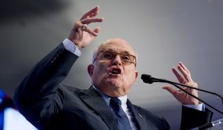 In this May 5, 2018, file photo, Rudy Giuliani, an attorney for President Donald Trump, speaks in Washington.   (AP Photo/Andrew Harnik, File) ** FILE **