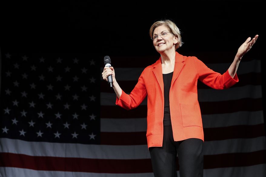 Democratic presidential candidate Sen. Elizabeth Warren, D-Mass., speaks during a campaign stop, Saturday, May 11, 2019, in Cincinnati. (AP Photo/John Minchillo)