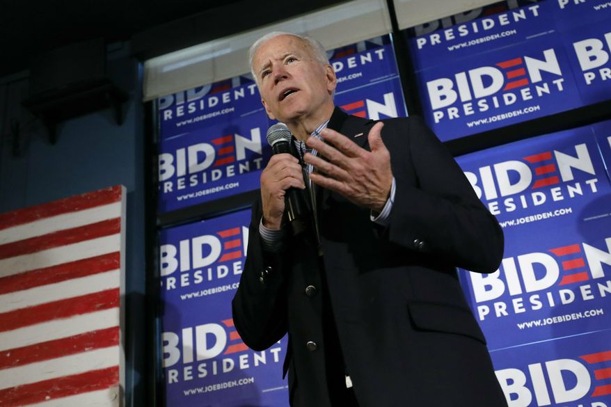 Former Vice President and Democratic presidential candidate Joe Biden speaks during a campaign stop at the Community Oven restaurant in Hampton, N.H., Monday, May 13, 2019. (AP Photo/Michael Dwyer)'