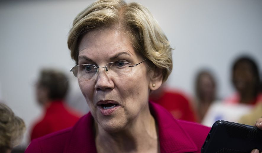 Democratic presidential candidate Sen. Elizabeth Warren, D-Mass., during an American Federation of Teachers town hall event, at the Plumbers Local 690 Union Hall in Philadelphia, Monday, May 13, 2019. (AP Photo/Matt Rourke)