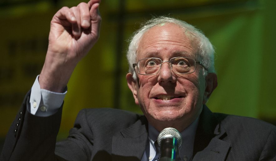 Sen. Bernie Sanders, I-Vt. addresses The Road to the Green New Deal Tour final event at Howard University in Washington, Monday, May 13, 2019. (AP Photo/Cliff Owen)