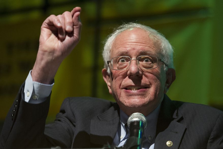 Sen. Bernie Sanders, I-Vt. addresses The Road to the Green New Deal Tour final event at Howard University in Washington, Monday, May 13, 2019. (AP Photo/Cliff Owen)