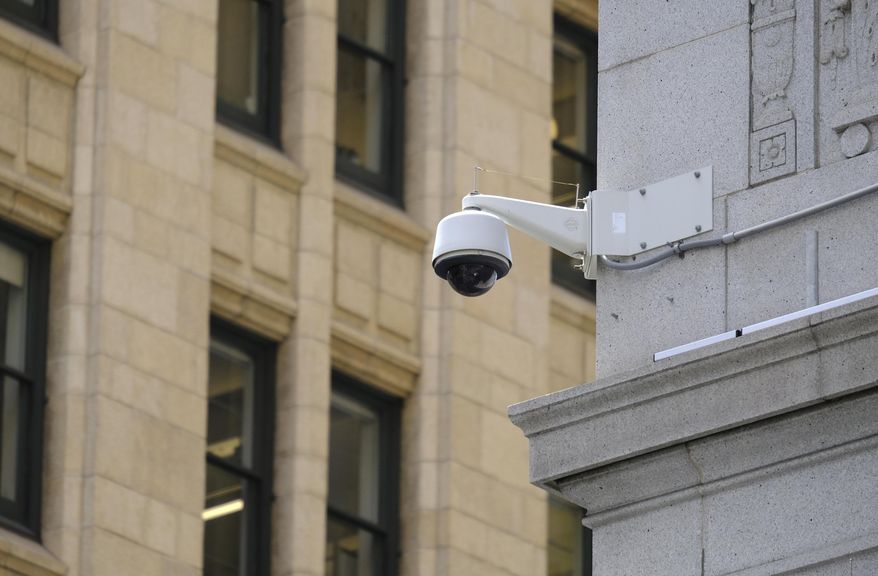 A security camera is shown in the Financial District of San Francisco in this May 7, 2019 file photo. (AP Photo/Eric Risberg)