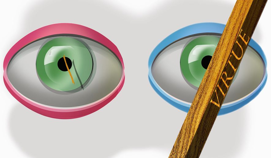 Illustration on judgementalism and virtue signalling by Alexander Hunter/The Washington Times