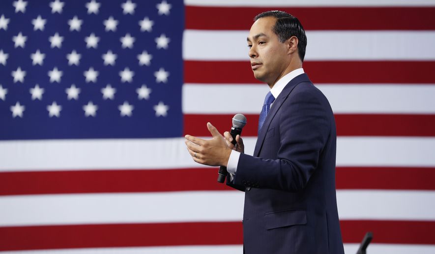 Former Housing and Urban Development Secretary and Democratic presidential candidate Julian Castro speaks at a Service Employees International Union forum on labor issues, Saturday, April 27, 2019, in Las Vegas. (AP Photo/John Locher) ** FILE **