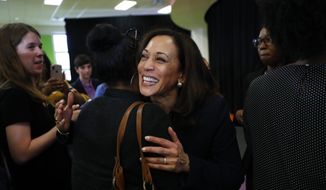 In this May 6, 2019, photo, Democratic presidential candidate Sen. Kamala Harris, D-Calif., greets supporters after a town hall for the American Federation of Teachers in Detroit. Harris wants to ban the importation of AR-15-style assault weapons by executive action if elected president. On May 15, she is set to detail her proposal to stop importing the weapons until the Bureau of Alcohol, Tobacco, Firearms and Explosives can analyze whether the ban should be permanent.(AP Photo/Paul Sancya)