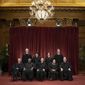 FILE - In this Nov. 30, 2018, file photo, the justices of the U.S. Supreme Court gather for a formal group portrait to include a new Associate Justice, top row, far right, at the Supreme Court Building in Washington. Seated from left: Associate Justice Stephen Breyer, Associate Justice Clarence Thomas, Chief Justice of the United States John G. Roberts, Associate Justice Ruth Bader Ginsburg and Associate Justice Samuel Alito Jr. Standing behind from left: Associate Justice Neil Gorsuch, Associate Justice Sonia Sotomayor, Associate Justice Elena Kagan and Associate Justice Brett M. Kavanaugh. Alabama’s virtual ban on abortion is the latest and most far-reaching state law seemingly designed to prod the Supreme Court to reconsider a constitutional right it announced 46 years ago in the landmark Roe v. Wade decision. (AP Photo/J. Scott Applewhite, File)