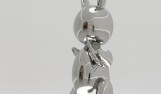 This undated photo provided by Christie’s Images Ltd. auction house shows Jeff Koon&#39;s &amp;quot;Rabbit.&amp;quot; The sculpture was sold at auction by Christie&#39;s on Wednesday, May 15, 2019, in New York for over $91 million. (Christie’s Images Ltd. via AP)