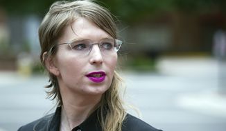 Former Army intelligence analyst Chelsea Manning speaks with reporters, after arriving at the federal courthouse in Alexandria, Va., Thursday, May 16, 2019. Manning spoke about the federal court’s continued attempts to compel her to testify in front of a grand jury. (AP Photo/Cliff Owen)