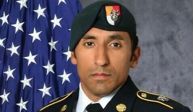 This undated photo provided by the U.S. Army shows U.S. Army Staff Sgt. Logan Melgar Green Beret, who died from non-combat related injuries in Mali in June 2017. The attorney for Navy SEAL Adam Matthews, one of four U.S. servicemen charged in the death of Melgar, said Matthews will plead guilty Thursday, May 16, 2019, to hazing, assault and other charges. But a murder charge will be dropped. (U.S. Army via AP)
