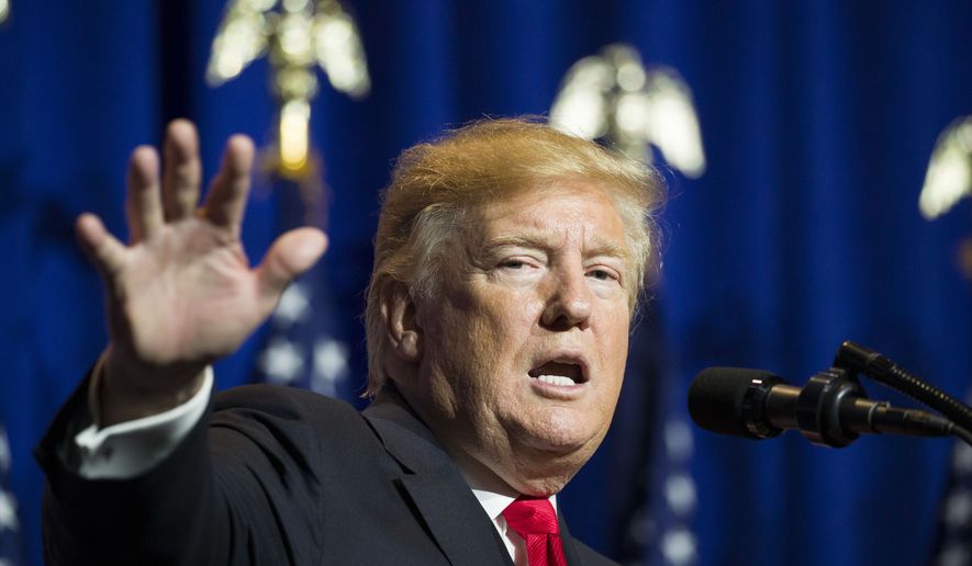President Donald Trump speaks at the National Association of REALTORS Legislative Meetings and Trade Expo, Friday, May 17, 2019, in Washington. (AP Photo/Alex Brandon)