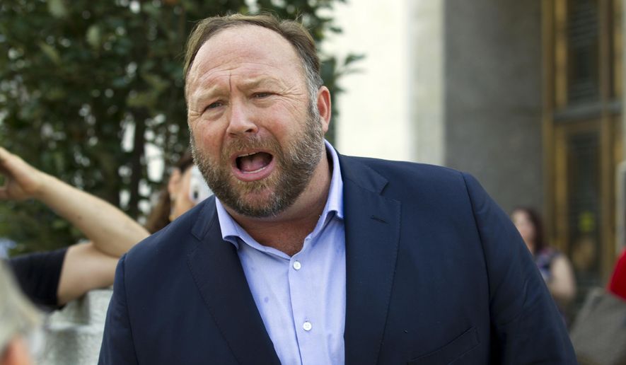Conspiracy theorist Alex Jones speaks outside of the Dirksen building of Capitol Hill in Washington. (AP Photo/Jose Luis Magana, File)