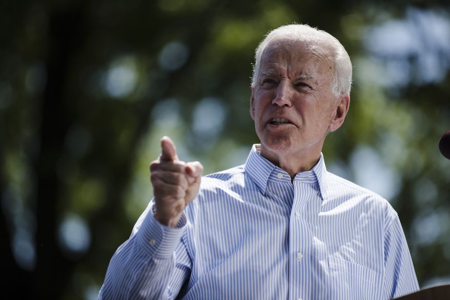 Democratic presidential candidate and former Vice President Joe Biden speaks during a campaign rally at Eakins Oval in Philadelphia on May 18, 2019. (AP Photo/Matt Rourke)