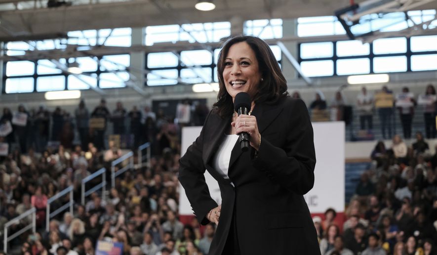 Democratic presidential candidate Sen. Kamala Harris, D-Calif., talks during her first campaign organizing event at Los Angeles Southwest College in Los Angeles, on Sunday, May 19, 2019. ((AP Photo/Richard Vogel)