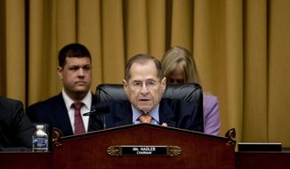 Judiciary Committee Chairman Jerrold Nadler, D-N.Y., speaks at a House Judiciary Committee hearing without former White House Counsel Don McGahn, who was a key figure in special counsel Robert Mueller&#39;s investigation, on Capitol Hill in Washington, Tuesday, May 21, 2019. President Donald Trump directed McGahn to defy a congressional subpoena to testify but the committee&#39;s chairman, Rep. Jerrold Nadler, D-N.Y., has threatened to hold McGahn in contempt of Congress if he doesn&#39;t appear. (AP Photo/Andrew Harnik)