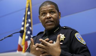 San Francisco Police Chief William Scott answers questions during a news conference, Tuesday, May 21, 2019, in San Francisco. Police agreed Tuesday to return property seized from a San Francisco journalist in a raid, but the decision did little to ease tensions in the case, which has alarmed journalism advocates and put pressure on city leaders. Authorities have said the May 10 raids on freelancer Bryan Carmody&#x27;s home and office were part of an investigation into what police called the illegal leak of a report on the death of former Public Defender Jeff Adachi, who died unexpectedly in February. (AP Photo/Eric Risberg)