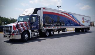 Giant Food is pleased to donate a truckload of bottled water and snacks for participants of the Rolling Thunder, Inc. Ride for Freedom. (Image courtesy of Giant Food)