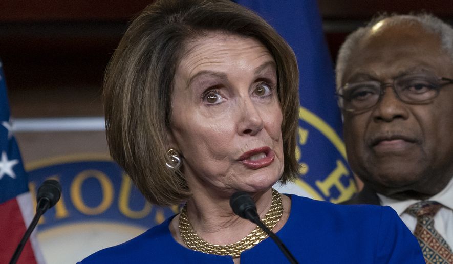 Speaker of the House Nancy Pelosi, D-Calif., joined at right by Majority Whip James E. Clyburn, D-S.C., and other congressional leaders, reacts to a failed meeting with President Donald Trump at the White House on infrastructure, at the Capitol in Washington, Wednesday, May 22, 2019. Trump lashed out at Pelosi after she told reporters earlier in the morning on Capitol Hill she believed the president engaged in a &quot;cover up&quot; of the Russia probe. (AP Photo/J. Scott Applewhite)