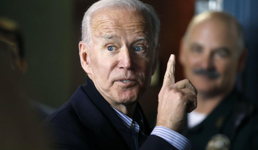 In this May 13, 2019, photo, former Vice President and Democratic presidential candidate Joe Biden interacts with a supporter during a campaign stop at the Community Oven restaurant in Hampton, N.H.  North Korea has labeled Biden a &amp;quot;fool of low IQ&amp;quot; and an &amp;quot;imbecile bereft of elementary quality as a human being&amp;quot; after the Democratic presidential hopeful during a recent speech called North Korean leader Kim Jong Un a tyrant. (AP Photo/Michael Dwyer, File)