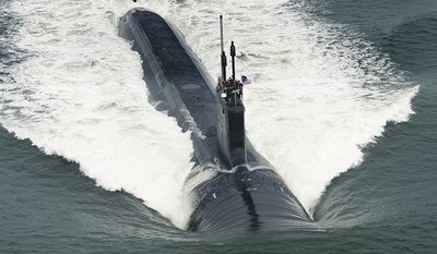 The Virginia-class attack submarine Pre-Commissioning Unit (PCU) Indiana (SSN 789) departs Newport News Shipbuilding  to conduct Alpha sea trials in the Atlantic Ocean. Indiana will be commissioned Saturday, Sept. 29, 2018, in Port Canaveral, Fla. (U.S. Navy photo courtesy of General Dynamics Electric Boat by Matt Hildreth/Released)