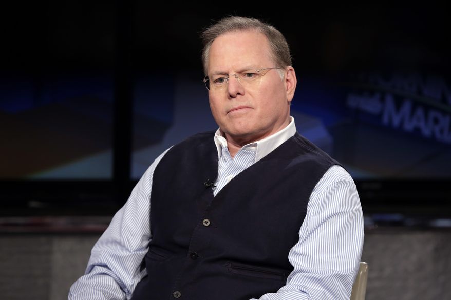 FILE - In this March 13, 2018, file photo Discovery Communications CEO David Zaslav is interviewed by host Maria Bartiromo on the &amp;quot;Mornings with Maria&amp;quot; program on the Fox Business Network, in New York. Zaslav was the highest paid CEO at big U.S. companies for 2018, as calculated by The Associated Press and Equilar, an executive data firm. He made $129.5 million. (AP Photo/Richard Drew, File)