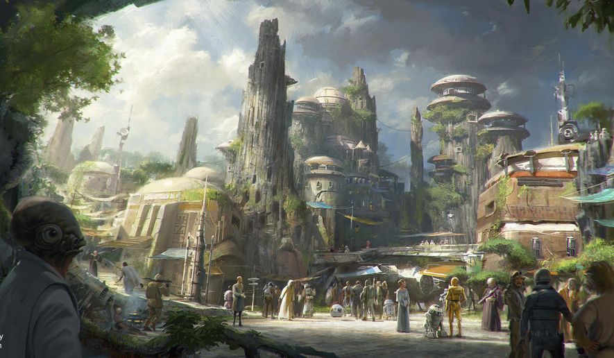 This rendering released by Disney and Lucasfilm shows the planned Black Spire Outpost, a village on the planet of Batuu that will be part of a 14-acre expansion project called Star Wars: Galaxy&#x27;s Edge, set to open this summer at the Disneyland Resort in Anaheim, California, then in the fall at Disney&#x27;s Hollywood Studios in Orlando, Florida. The lands will include two signature attractions: Millennium Falcon: Smugglers Run and Star Wars: Rise of the Resistance. (Disney Parks/Lucasfilm via AP)