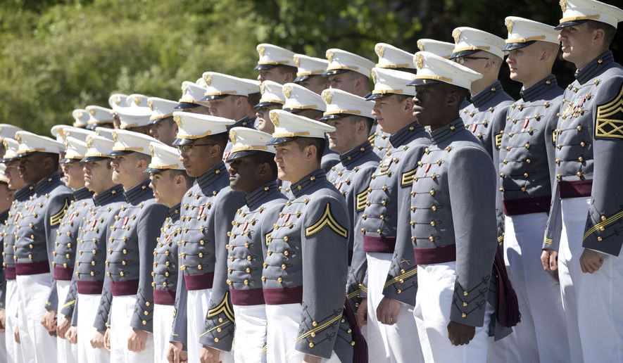 Army cadets participate in Parade Day at the U.S. Military Academy at West Point, N.Y., May 22, 2019. (AP Photo/Mark Lennihan) ** FILE **