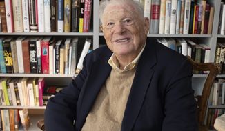 This 2015 photo released by Peter Bernstein shows Robert L. Bernstein, an eminent publishing executive at Random House and a human rights activist, who died Monday, May 27, 2019 in New York. He was 96.  (Elisabeth D. Bernstein via AP)