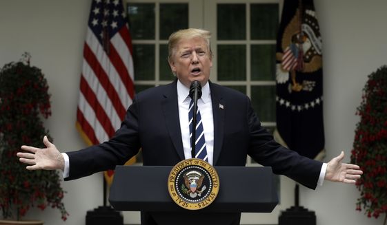 President Donald Trump speaks in the Rose Garden, Wednesday, May 22, 2019, in Washington. (AP Photo/Evan Vucci) **FILE**