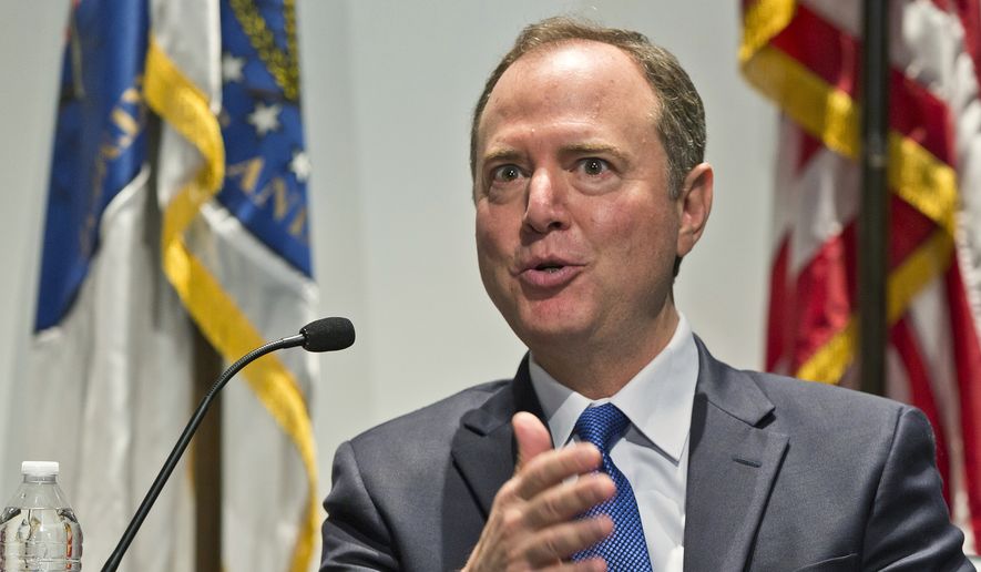 Rep. Adam Schiff speaks at a conversation session with Los Angeles City Attorney Mike Feuer, titled &quot;A Constitutional Clash: A Separation of Powers In A Tumultuous Time,&quot; at Los Angeles Police Headquarters Thursday, May 30, 2019. (AP Photo/Damian Dovarganes) ** FILE **