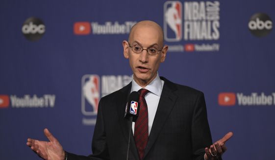 NBA Commissioner Adam Silver holds a news conference before Game 1 of basketball’s NBA Finals between the Golden State Warriors and the Toronto Raptors, Thursday, May 30, 2019, in Toronto. (Frank Gunn/The Canadian Press via AP) ** FILE **
