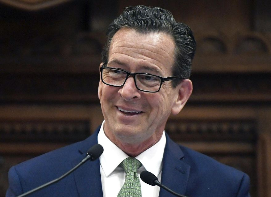 FILE - In this May 10, 2018 file photo, then-Gov. Dannel P. Malloy addresses the Connecticut House and the Senate as the legislative session ends at the State Capitol in Hartford, Conn. University of Maine System trustees voted Thursday, May 30, 2019, to appoint Malloy to lead the school's seven-campus system. (AP Photo/Jessica Hill, File)