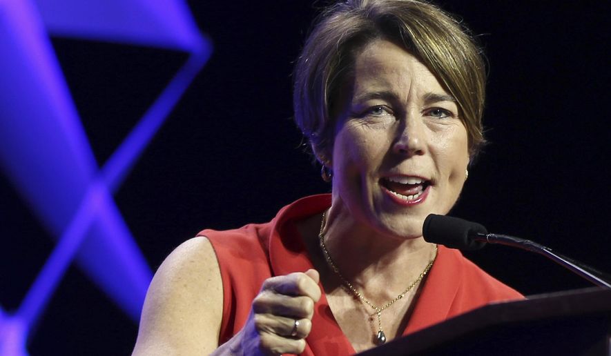 In this June 1, 2018 file photo, Massachusetts Attorney General Maura Healey speaks at the 2018 Massachusetts Democratic Party Convention in Worcester, Mass. Massachusetts has sued a national retailer of electronic cigarette and vaping products, alleging the company violated state law by targeting minors for sales of its merchandise, Attorney General Maura Healey announced Thursday, May 30, 2019. (AP Photo/Elise Amendola, File) **FILE**