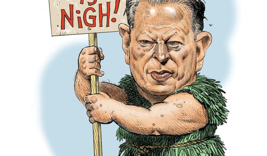 Illustration on Al Gore by Alexander Hunter/The Washington Times