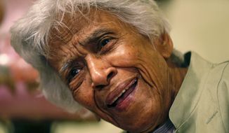 In this Dec. 30, 2015, file photo, Leah Chase speaks during an interview with the Associated Press at her family&#x27;s restaurant, Dooky Chase&#x27;s Restaurant, in New Orleans. The legendary New Orleans chef and civil rights icon Leah Chase has died at 96, according to a statement her family released to news outlets. (AP Photo/Gerald Herbert, File)
