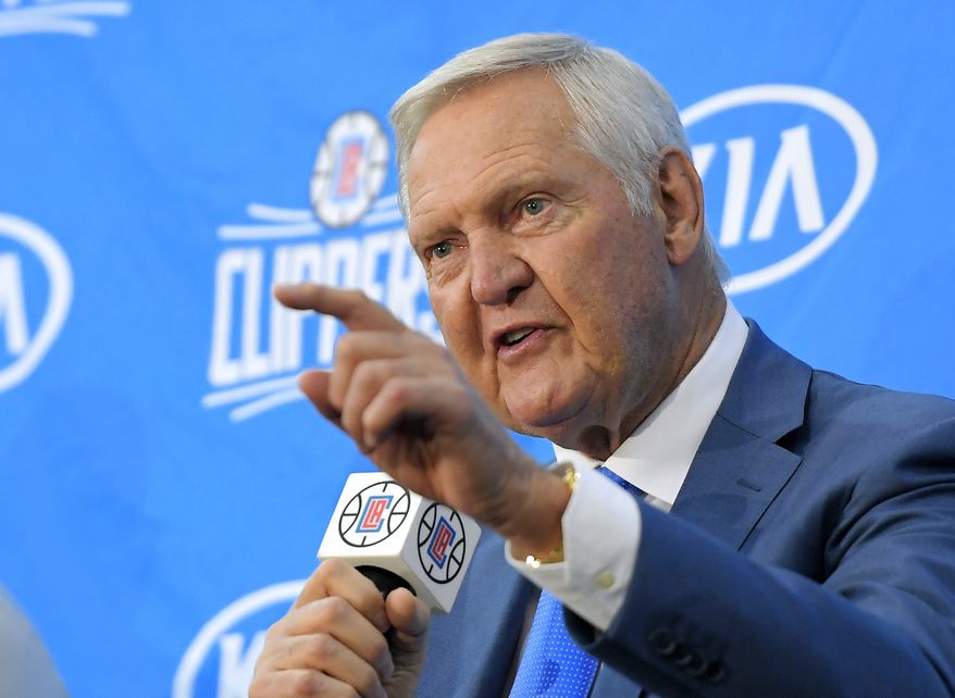 In this Monday, June 19, 2017, file photo, Jerry West speaks during a news conference to introduce him as an advisor to the Los Angeles Clippers, in Los Angeles. In a tweet on Saturday, June 1, 2019, President Donald Trump said that West, the pro basketball great, will receive the Presidential Medal of Freedom. (AP Photo/Mark J. Terrill, File)