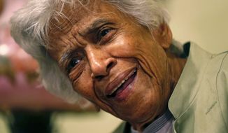 FILE - In this Dec. 30, 2015, file photo, Leah Chase speaks during an interview with the Associated Press at her family&#x27;s restaurant, Dooky Chase&#x27;s Restaurant, in New Orleans. The legendary New Orleans chef and civil rights icon Leah Chase has died at 96, according to a statement her family released to news outlets. (AP Photo/Gerald Herbert, File)