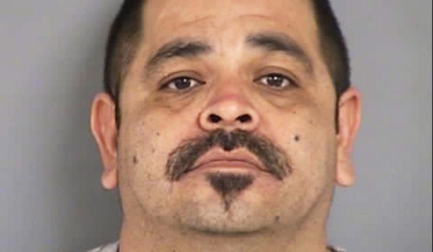 File - This undated Clark County Detention Center file booking photo shows Anthony Louis Villanueva, 41, of Las Vegas. A former security guard on Las Vegas-area transit buses was sentenced to five years' probation after admitting he fatally injured an 82-year-old passenger by shoving him out the door of a bus last year. Court records show that 42-year-old Anthony Louis Villanueva was sentenced Friday, May 31, 2019, after pleading guilty in February to voluntary manslaughter of a victim over 60 years old. (Clark County Detention Center/North Las Vegas Police Department via AP, File)