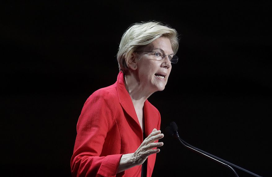 Democratic presidential candidate Sen. Elizabeth Warren, D-Mass., speaks during the 2019 California Democratic Party State Organizing Convention in San Francisco, Saturday, June 1, 2019. (AP Photo/Jeff Chiu) ** FILE **