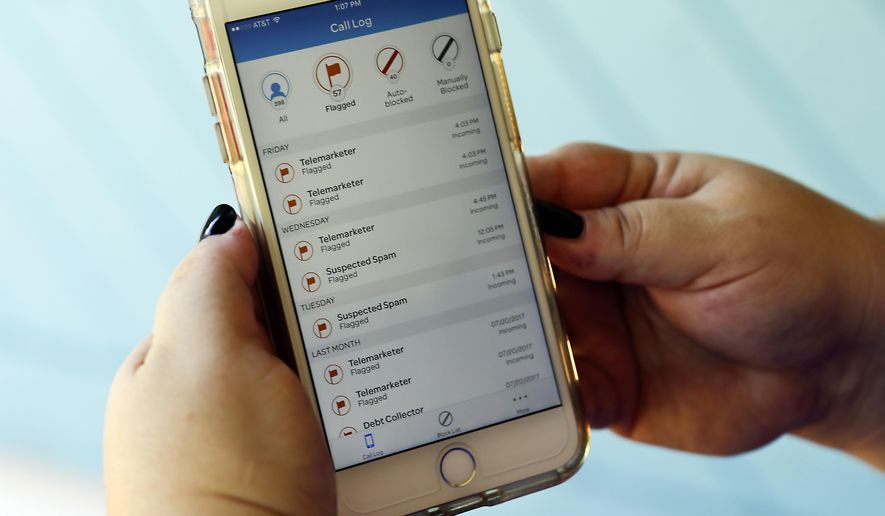 A call log displayed via an AT&amp;T app on a cellphone in Orlando, Fla. (AP Photo/John Raoux) **FILE**