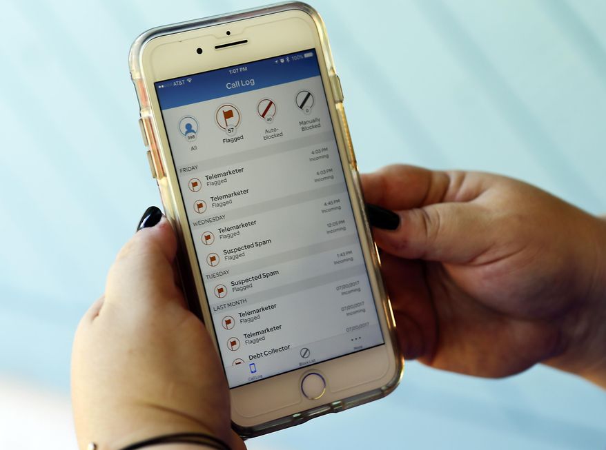 A call log displayed via an AT&amp;T app on a cellphone in Orlando, Fla. (AP Photo/John Raoux) **FILE**