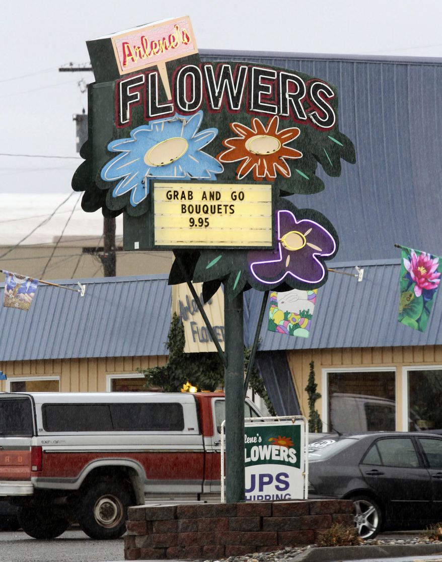 This March, 6, 2013, file photo shows Arlene's Flowers on Lee Boulevard in Richland, Wash. The Washington Supreme Court on Thursday, June 6, 2019, ruled state courts did not act with religious animus when they ruled that the Richland florist broke the state's anti-discrimination law by refusing on religious grounds to provide flowers for the wedding of a gay couple. (Bob Brawdy/The Tri-City Herald via AP, File)