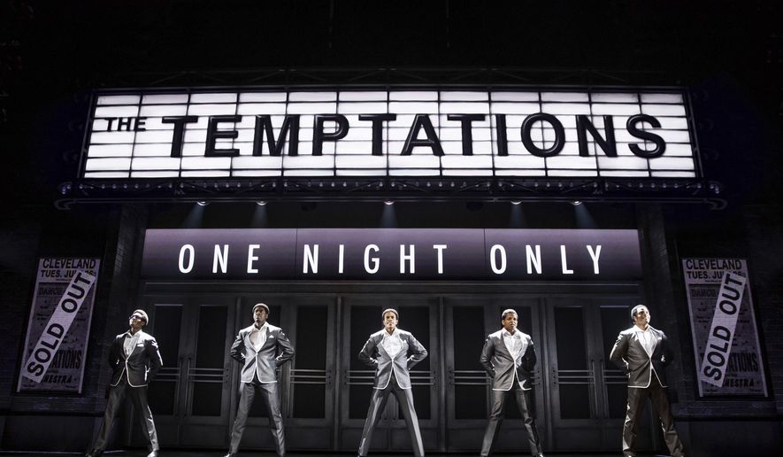 This image released by DKC O&amp;amp;M Co. shows from left to right, Ephraim Sykes, Jawan M. Jackson, Jeremy Pope, Derrick Baskin and James Harkness in a scene from “Ain’t Too Proud — The Life and Times of the Temptations.” &amp;quot;The jukebox musical which goes into Sunday’s Tony Awards with 12 nominations, charts the rise, sacrifices and challenges facing the 1950s group that sang &amp;quot;Baby Love&amp;quot; and &amp;quot;My Girl.&amp;quot; Audiences have noted its echoes with Black Lives Matter and racial tensions today.  (Matthew Murphy/DKC O&amp;amp;M Co. via AP)