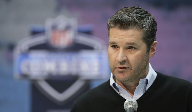 FILE - In this Thursday, Feb. 28, 2019 file photo, Houston Texans general manager Brian Gaine speaks during a press conference at the NFL football scouting combine in Indianapolis. The Houston Texans have abruptly fired general manager Brian Gaine less than 18 months after he took the job. The team announced the move Friday, June 7, 2019 with a statement from team owner Cal McNair, who said only that “while the timing may be unusual, this decision was made in the best interest of the organization in our quest to build a championship team.” (AP Photo/Darron Cummings, File)