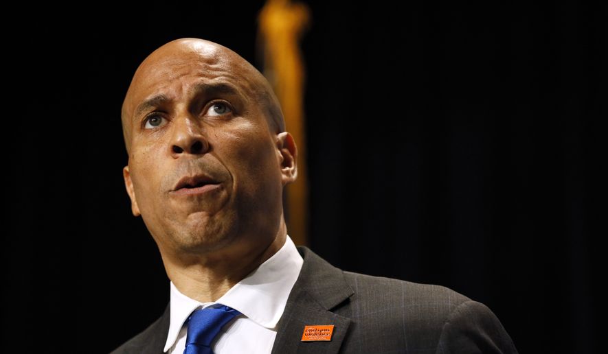 Democratic presidential candidate Cory Booker speaks during the Iowa Democratic Party&#39;s Hall of Fame Celebration, Sunday, June 9, 2019, in Cedar Rapids, Iowa. (AP Photo/Charlie Neibergall)