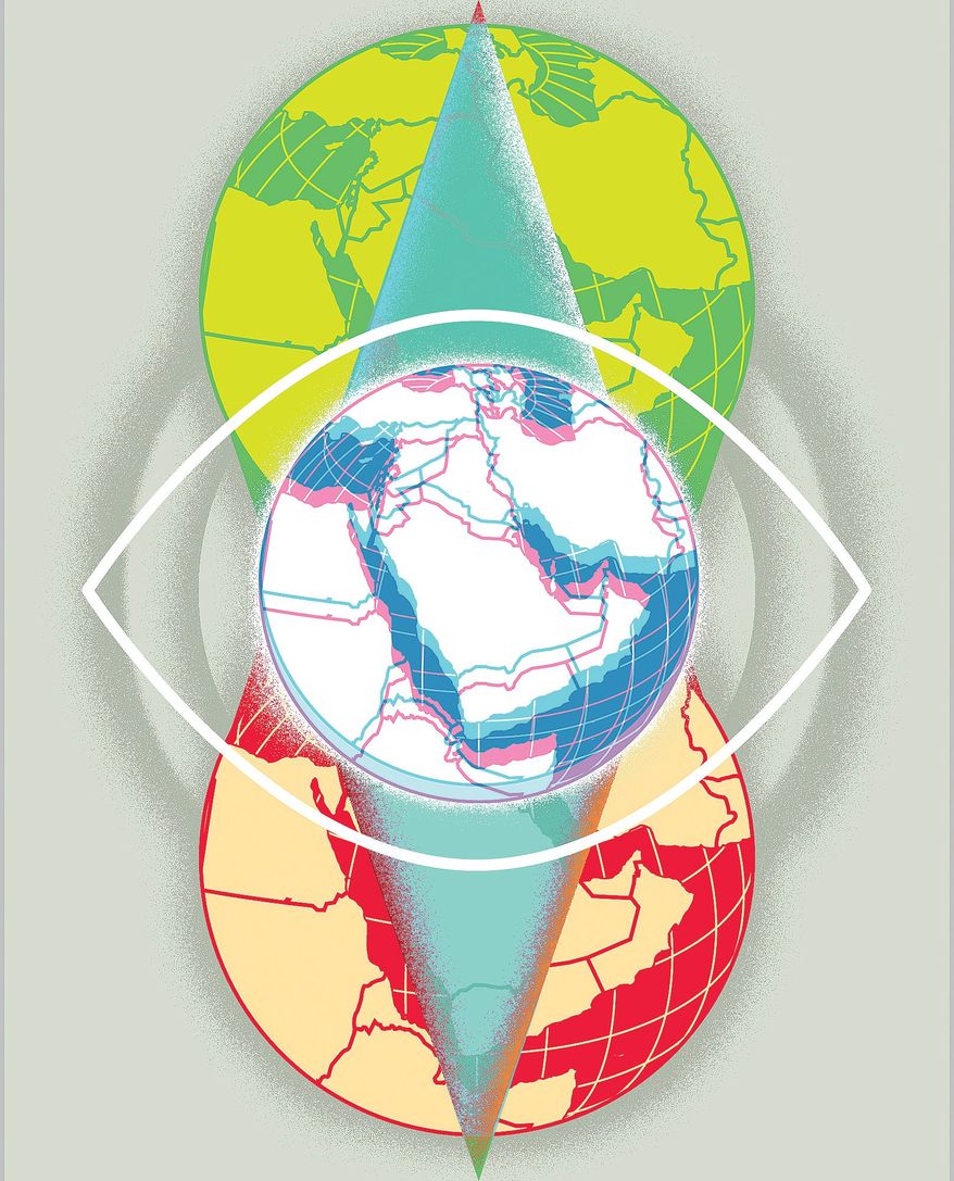 Illustration on visions for the Middle East by Linas Garsys/The Washington Times