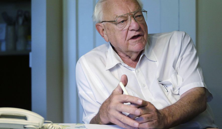 FILE - In this July 3, 2014 file photo, former Illinois Gov. George Ryan speaks at his home in Kankakee, Ill. The trial of an ex-University of Illinois grad charged with killing a Chinese scholar is the first federal death-penalty trial in Illinois since it abolished the death penalty and some activists aren't happy about it. Former Gov. George Ryan, who took the first step toward abolishing the state's death penalty by placing a moratorium on executions in Illinois in 2000, a year after the state's last execution, said the federal decision to hold a death penalty trial there subverted the will of the majority of the residents. The trial in which openings are set for Wednesday, June 12, highlights the rarity of such cases. (AP Photo/M. Spencer Green, File)