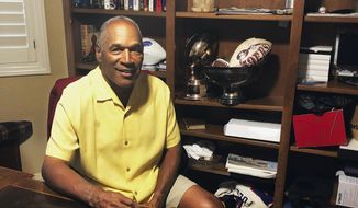 This Thursday, June 6, 2019, photo shows O.J. Simpson in his Las Vegas area home. After 25 years living under the shadow of one of the nation’s most notorious murder cases, Simpson says his life now is fine. (AP Photo)