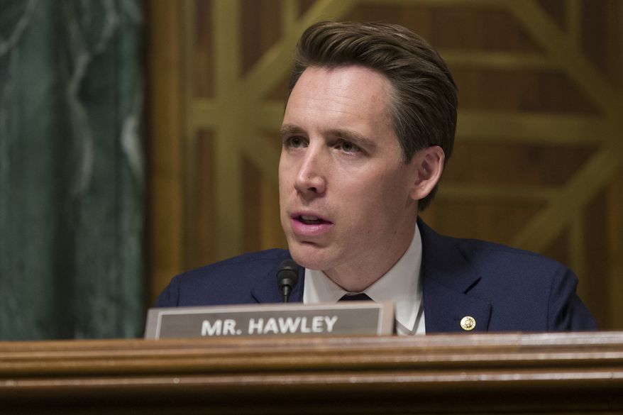 Sen. Josh Hawley, R-Mo., speaks during a hearing of the Senate Judiciary Committee in Washington on Wednesday, March 6, 2019. (AP Photo/Alex Brandon) **FILE**